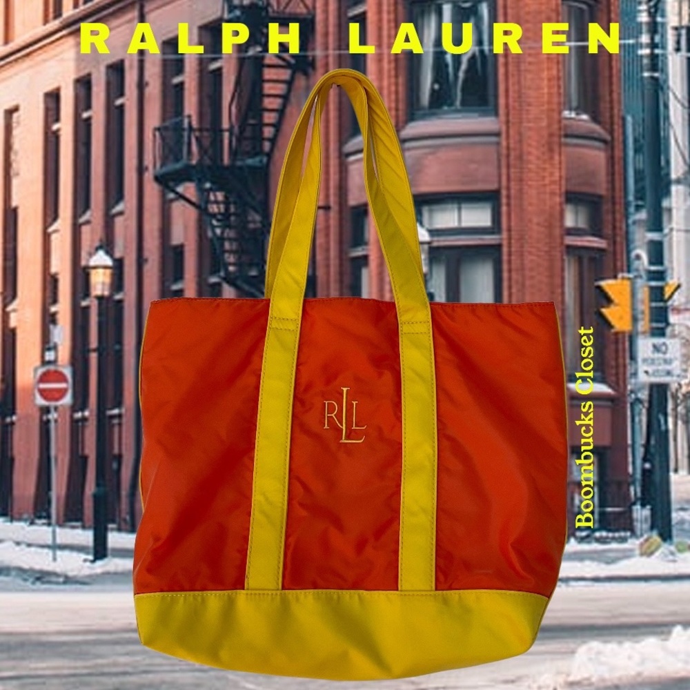NWOT Ralph Lauren Tote Orange Yellow , Embroidered Logo